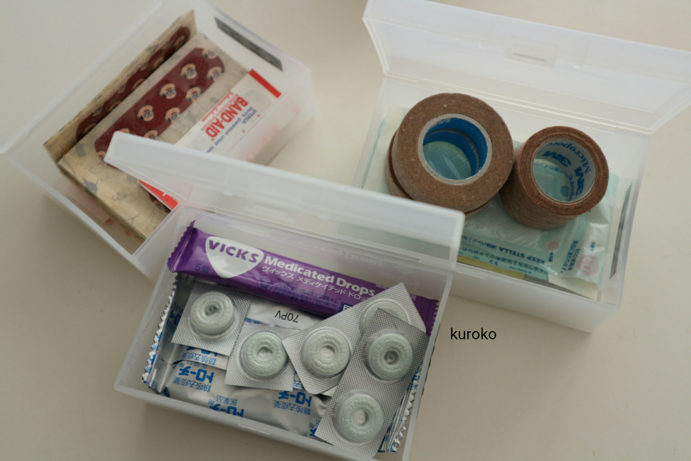 無印のポリプロピレン救急用品ケースの薬の収納の内容